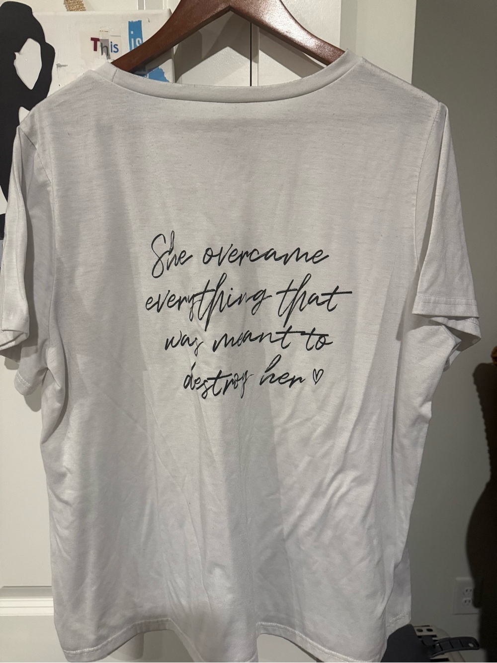 SHEIN White Short Sleeve Graphic Tee with Black Script